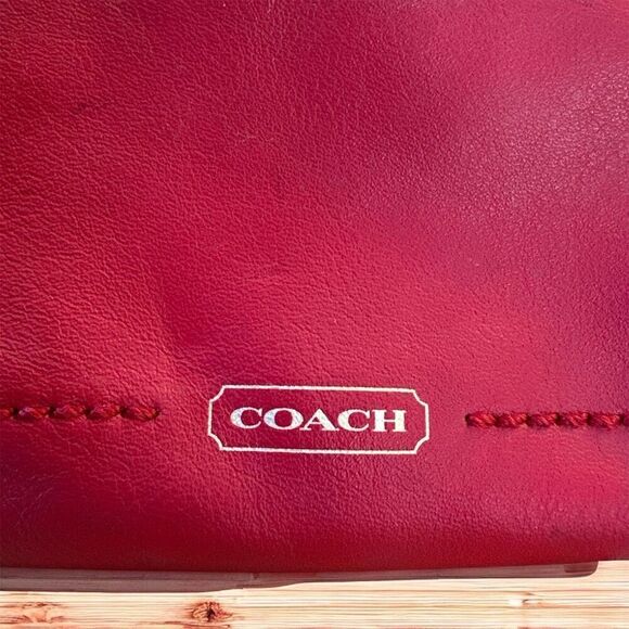 Coach Women's Red Leather Gold Logo Accents Coin Wristlet Strap Clutch Bag Purse - Picture 7 of 11